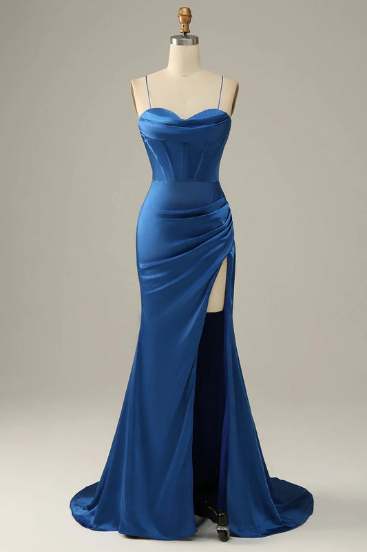 OKBBN mermaid slim shoulder strap slit long ball dress