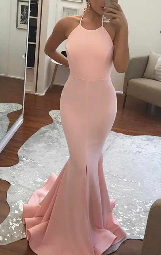OKBBN Elegant Mermaid Strap Knitted Long Ball Dress
