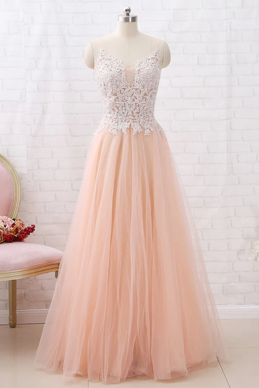 OKBBN V-neck lace chiffon formal ball dress with suspenders