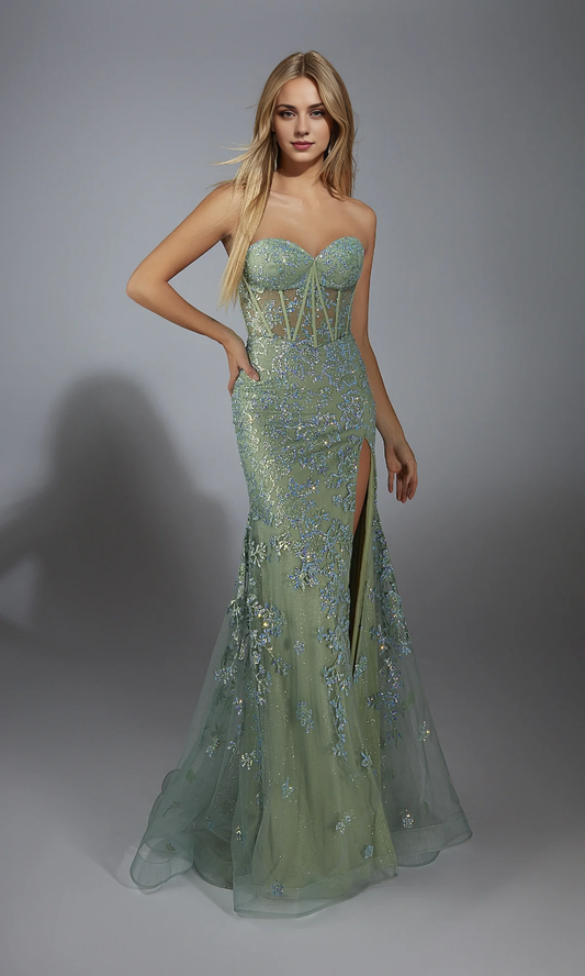 OKBBN Elegant Patchwork Strapless Long Sparkling Ball Dress