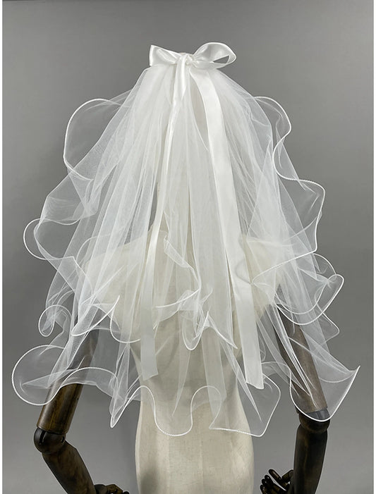 OKBBN Two layer Sweet Ribbon Butterfly Wedding Veil