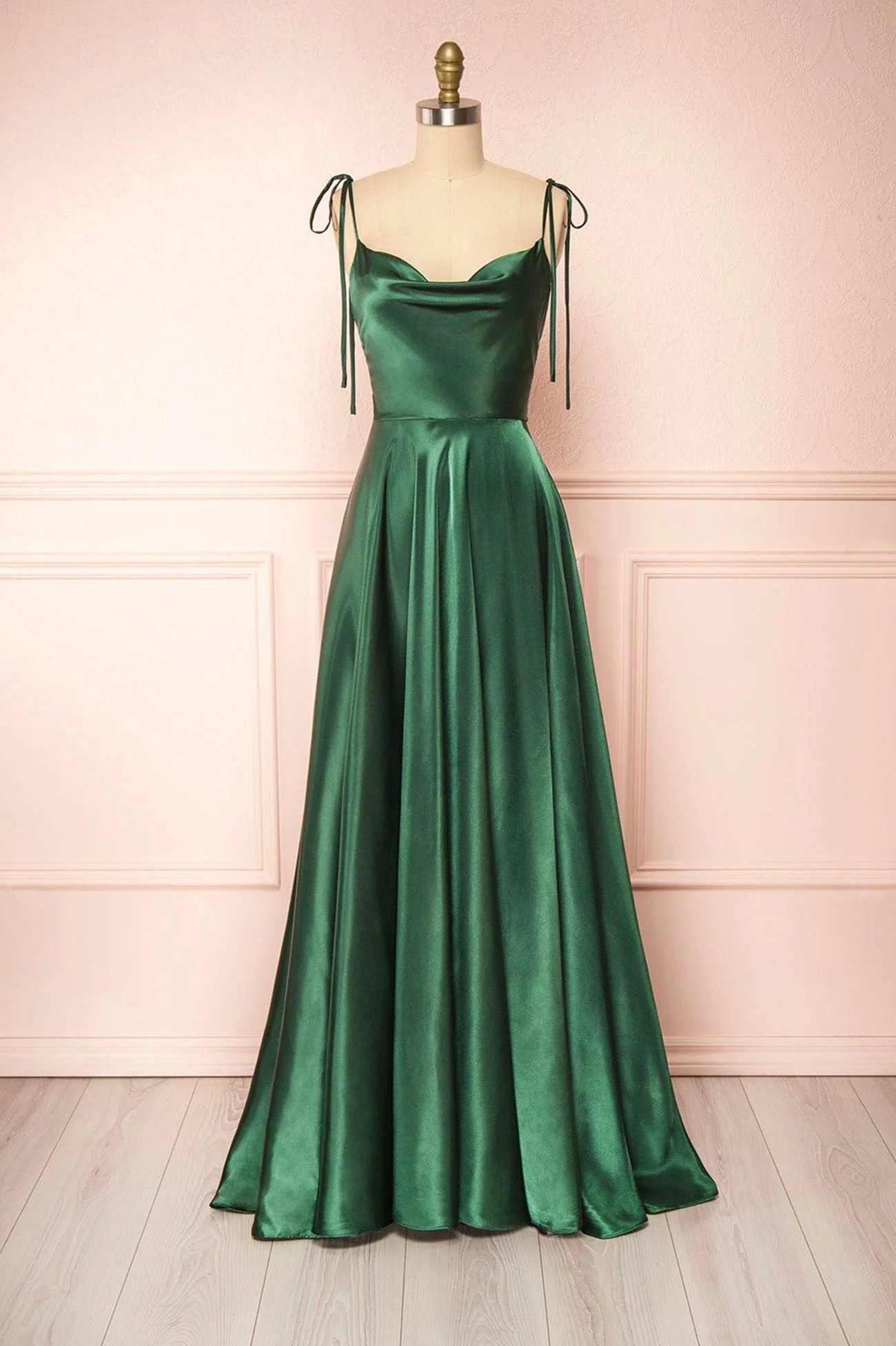 OKBBN minimalist satin long A-line slim shoulder ball gown