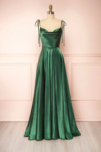 OKBBN minimalist satin long A-line slim shoulder ball gown