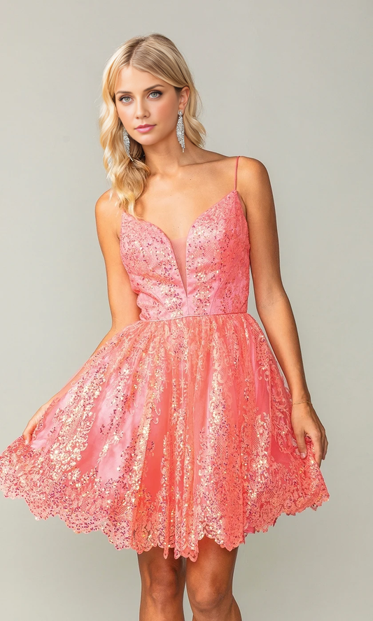 OKBBN deep V-neck hem short flash A-line homecoming dress