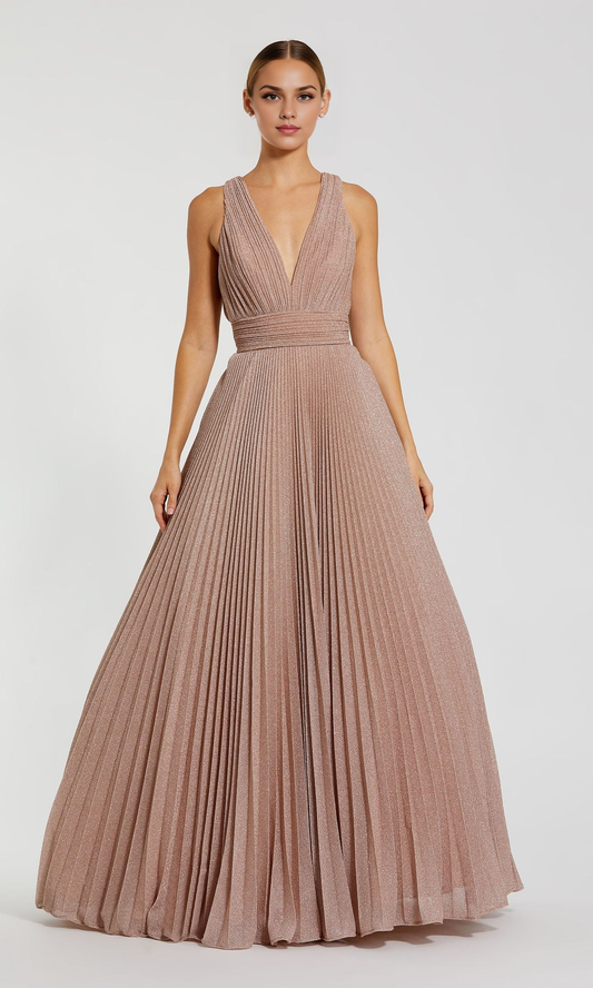 OKBBN Deep V-long pleated A-line ball gown