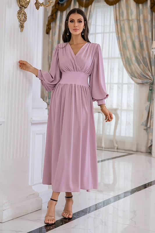 OKBBN Unique Design Long Sleeve V-neck Bridal Mother Dress