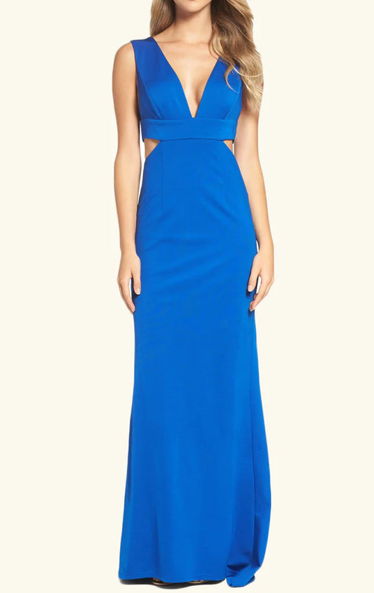 OKBBN Elegant Strap V-neck Tight Knitted Long Ball Dress