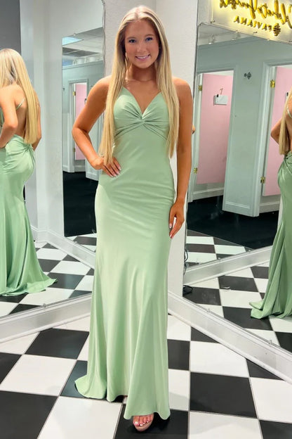 OKBBN minimalist casual mermaid V-neck slim shoulder strap sleeveless pleated ball gown