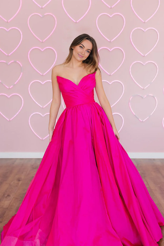 OKBBN A-line off shoulder satin long ball gown