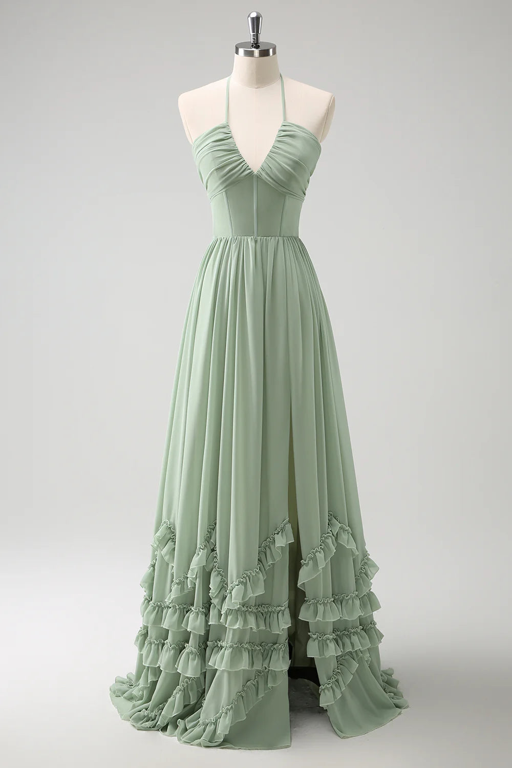 OKBBN elegant A-line backless pleated chiffon lotus leaf side length slit Bridesmaid Dresses