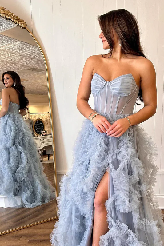 OKBBN Fairy A-line Sweetheart Ruffle Leafle Chiffon Split Ball Dress