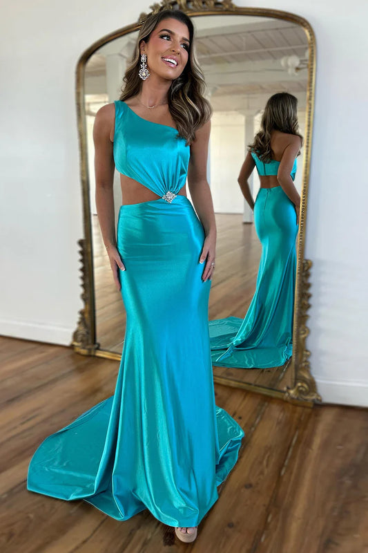 OKBBN Charming Mermaid One Shoulder Satin Ball Dress