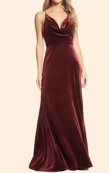 OKBBN suspender scarf collar velvet long formal minimalist dance dress