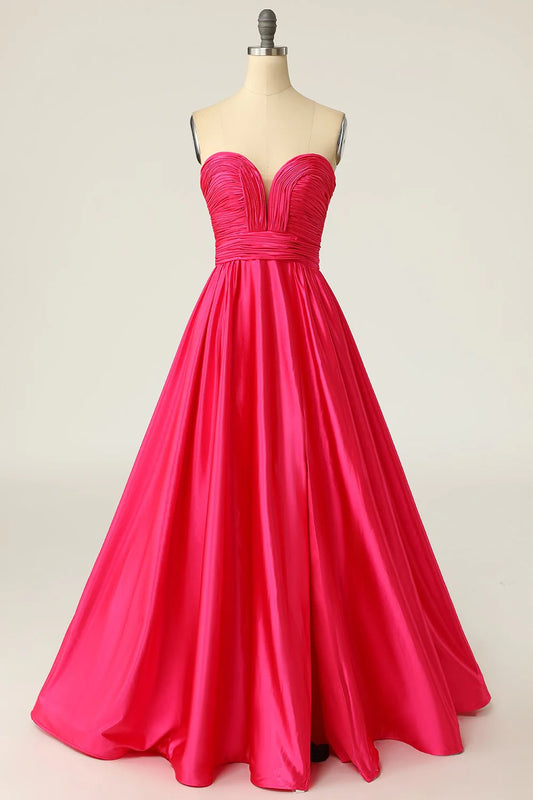OKBBN A-line sweetheart pleated long evening gown