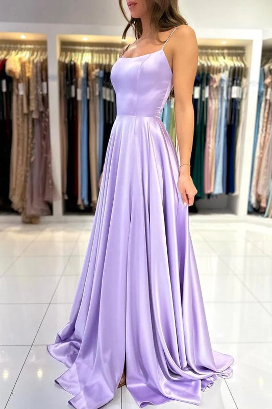 OKBBN Elegant Long A-line Strap Strap Satin Ball Dress