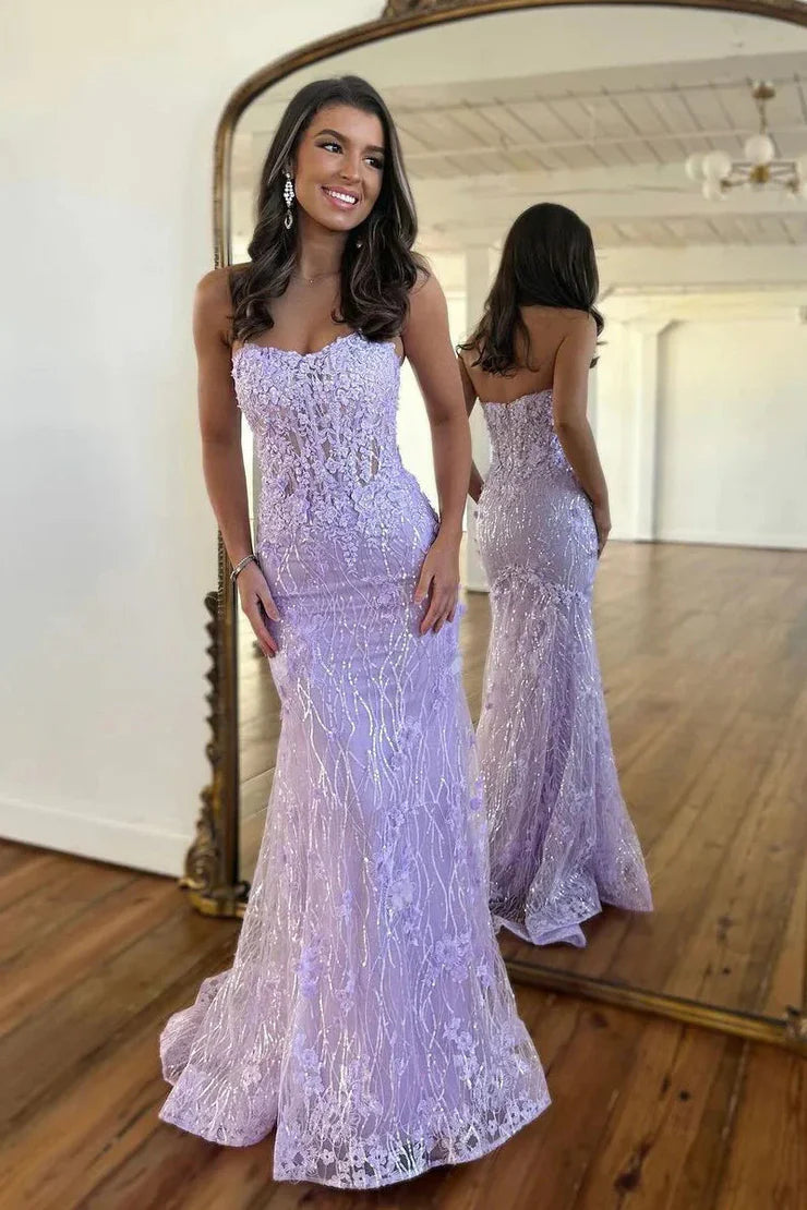 OKBBN Charming Mermaid Round Neck Sparkling Lace Ball Dress