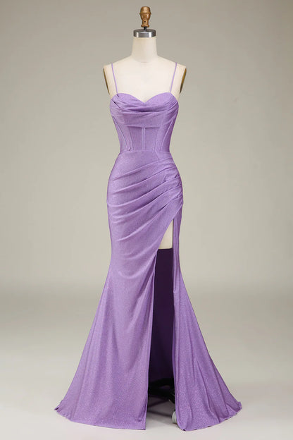 OKBBN mermaid slim shoulder strap satin tight corset slit evening gown