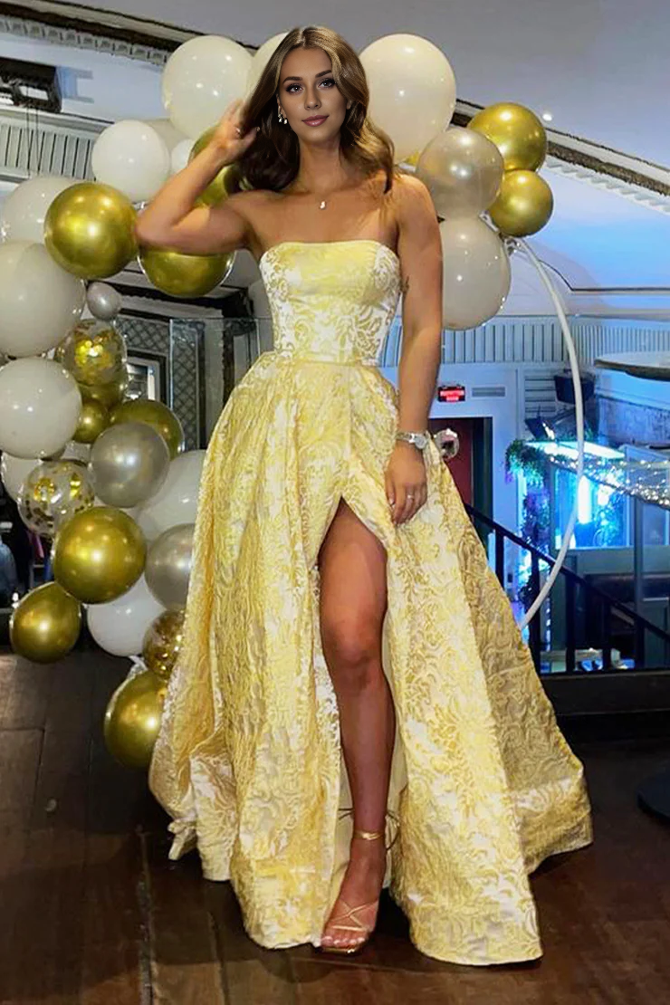 OKBBN's Gorgeous Off Shoulder Jacquard Satin Long Ball Dress
