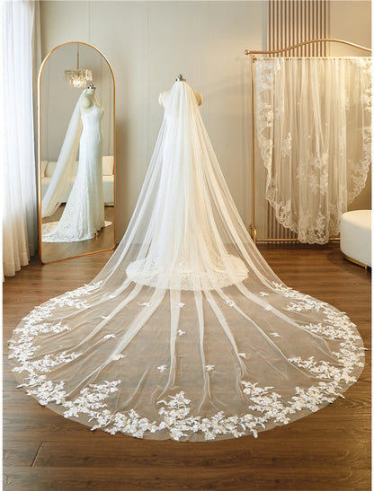 OKBBN single-layer lace applique embroidery wedding veil