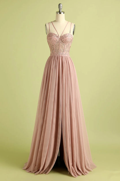 OKBBN elegant sleeveless slit thin shoulder strap evening gown