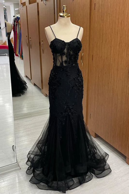 OKBBN Sweetheart Shoulder Strap Mermaid Decal Chiffon Long Ball Dress