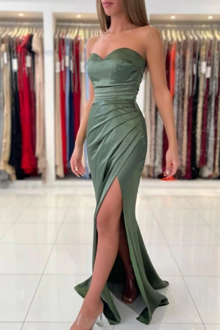 OKBBN minimalist off shoulder sleeveless mermaid elastic woven satin and floor dance dress