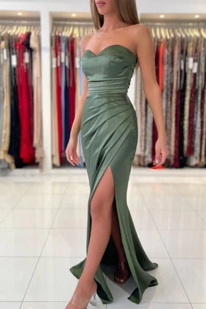 OKBBN minimalist off shoulder sleeveless mermaid elastic woven satin and floor dance dress