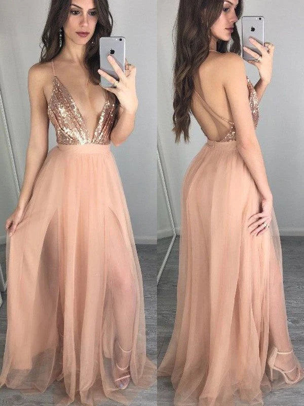 OKBBN A-line elegant sleeveless slim shoulder chiffon and sequin dance dress