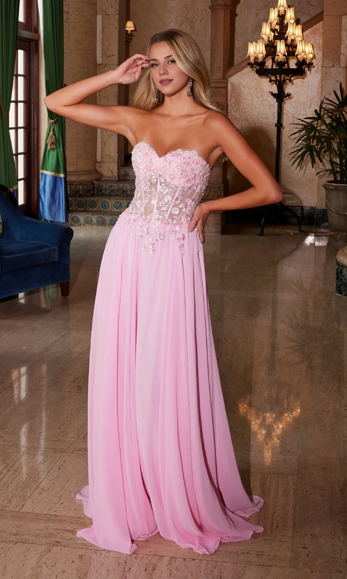 OKBBN Elegant Strapless Sweetheart Ball Dress