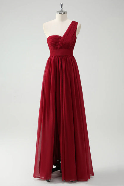 OKBBN Chiffon Single Shoulder Split Long Ball Dress