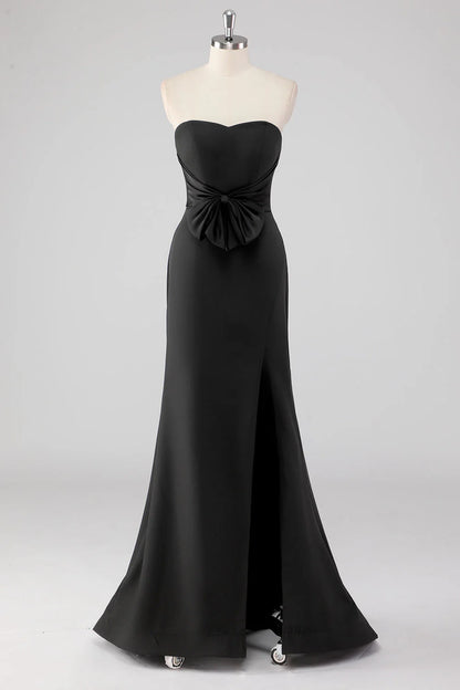 OKBBN elegant mermaid off shoulder bow detail slit evening gown
