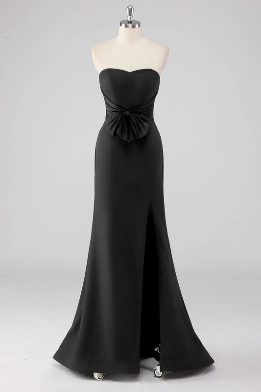 OKBBN elegant mermaid off shoulder bow detail slit evening gown