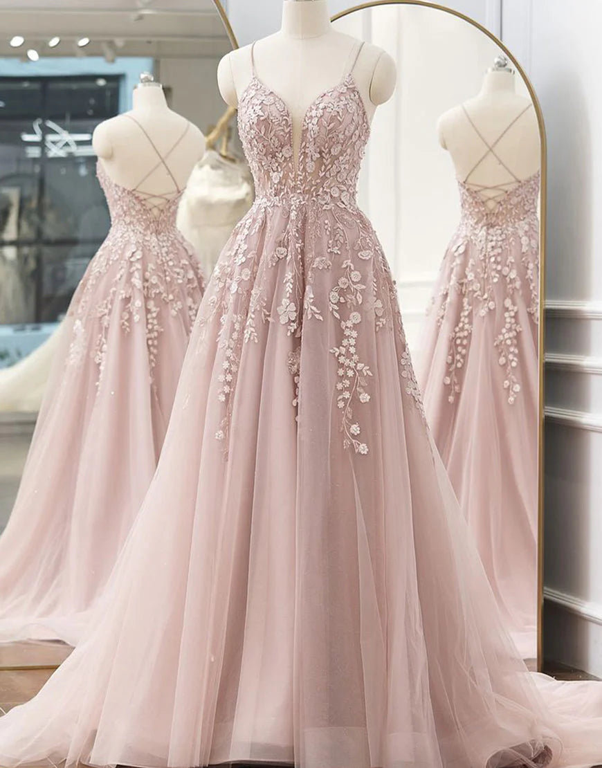 OKBBN A-line thin shoulder strap chiffon ball dress with stickers