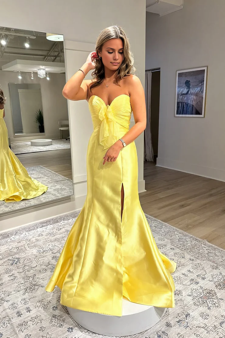OKBBN Charming Mermaid Sweetheart Satin Split Ball Dress