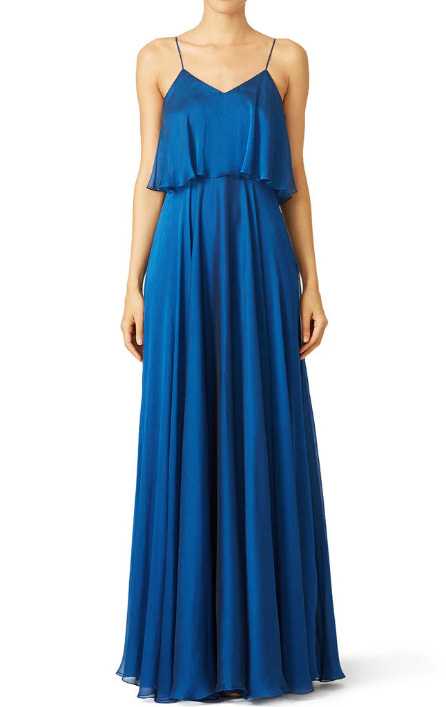 OKBBN Thin Strap Layered Chiffon Long Ball Dress