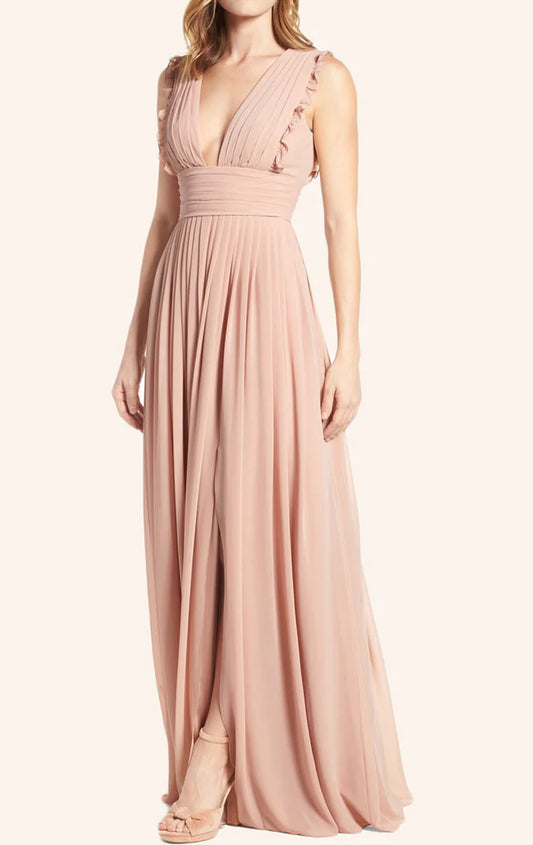 OKBBN V-neck Chiffon Long Ball Dress with Strap
