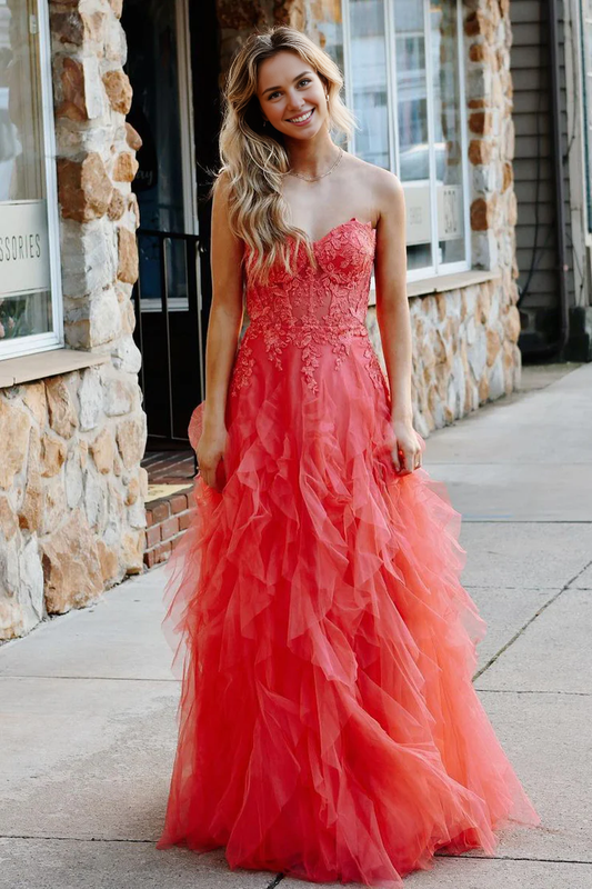 OKBBN Cute A-line Off Shoulder Ruffle Chiffon Long Ball Dress
