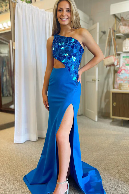 OKBBN Cute Mermaid One Shoulder Satin Ball Dress