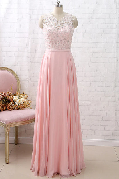 OKBBN Strap Lace Chiffon Long Formal Ball Dress