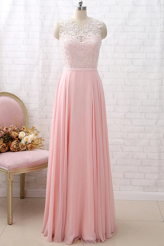 OKBBN Strap Lace Chiffon Long Formal Ball Dress