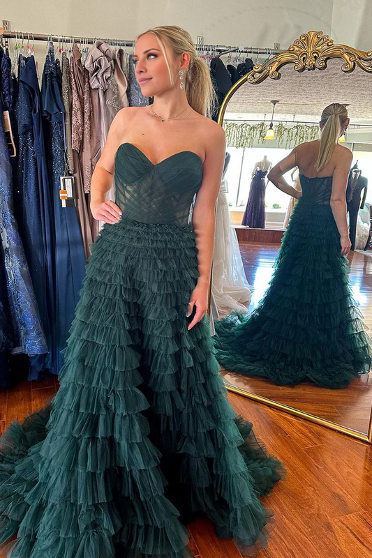 OKBBN Elegant A-line Sweetheart Ruffle Layered Chiffon Ball Dress