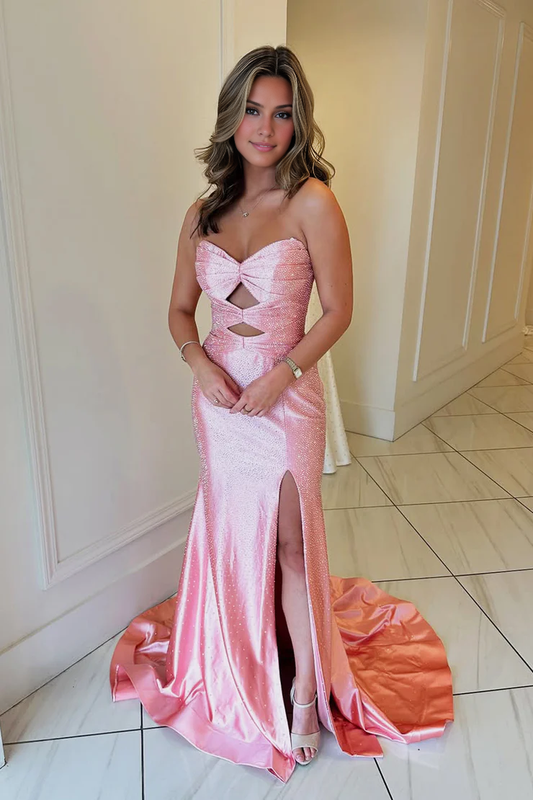 OKBBN Charming Mermaid Sweetheart Coral Satin Long Multi Layer Ball Dress
