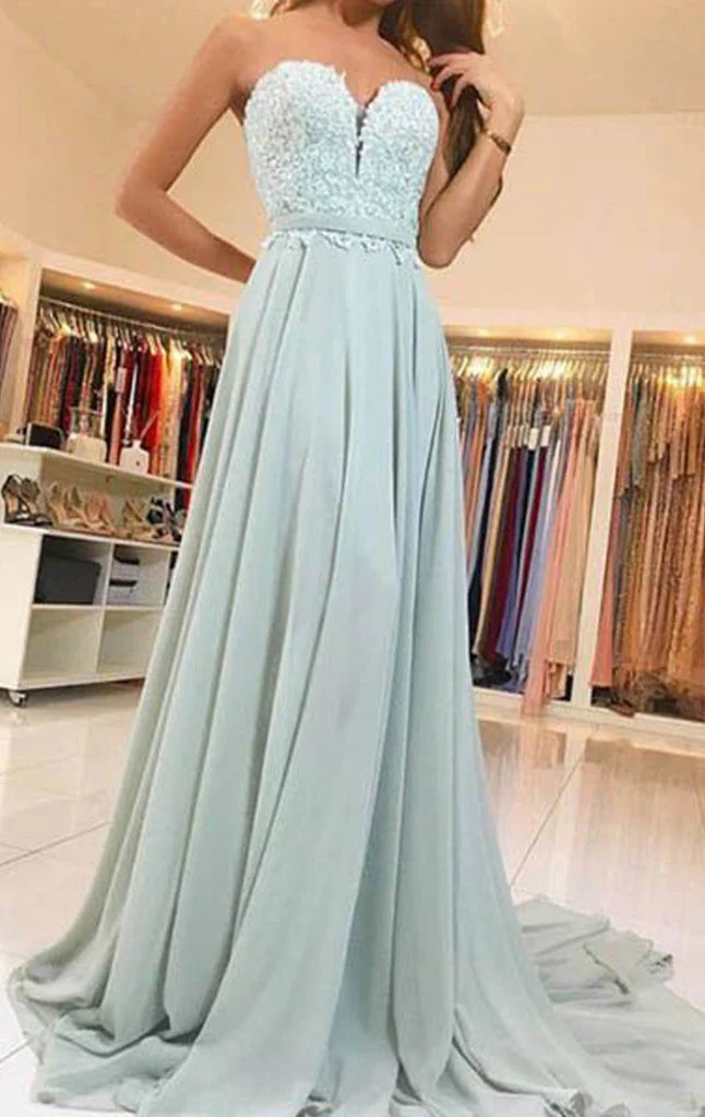 OKBBN strapless sweetheart lace chiffon long ball dress