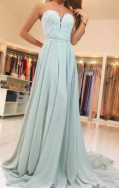OKBBN strapless sweetheart lace chiffon long ball dress