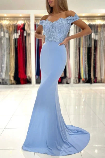 OKBBN Off Shoulder Long Lace Mermaid Ball Dress