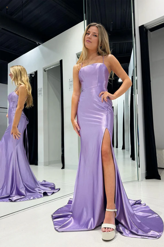OKBBN minimalist mermaid slim shoulder strap satin slit dance dress
