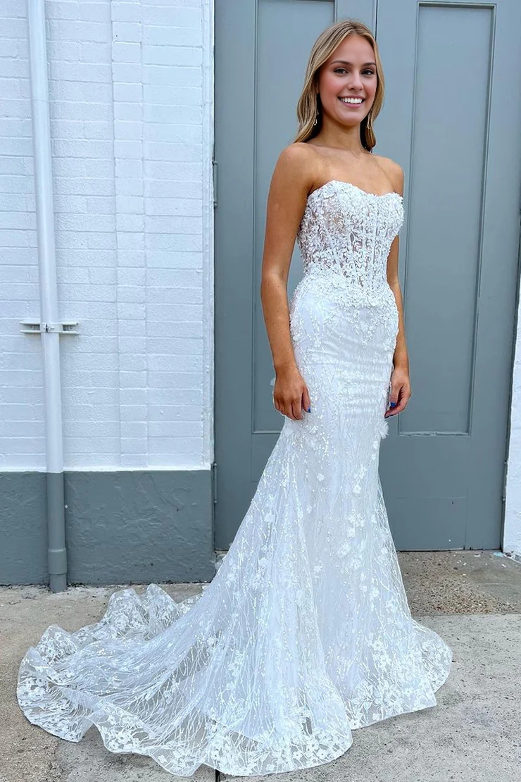 OKBBN Charming Sparkling Mermaid Sweetheart Sparkle Long Ball Dress