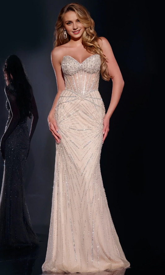 OKBBN strapless long transparent tight corset sparkling ball dress