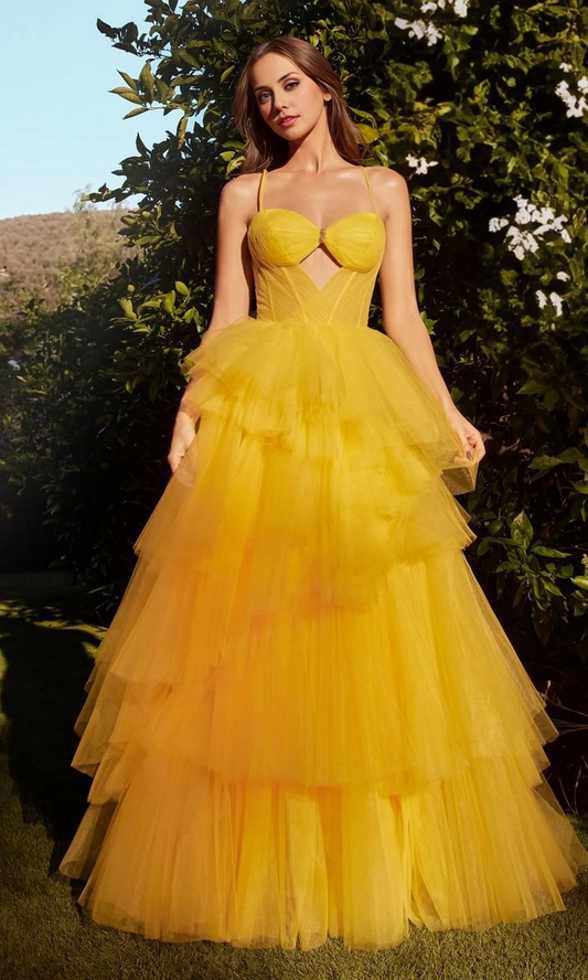 OKBBN Bright Color Hollow Long Layered Perspective Tight corset Ball Dress