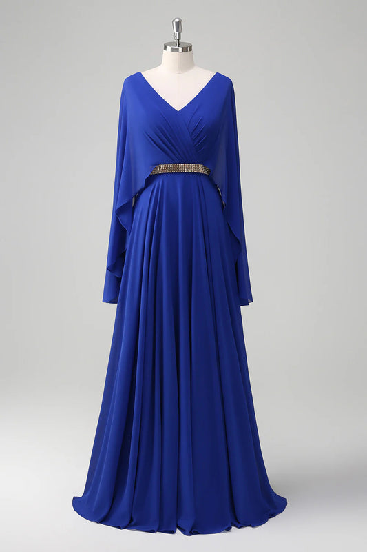 OKBBN A-line V-neck pleated long bridal mother gown